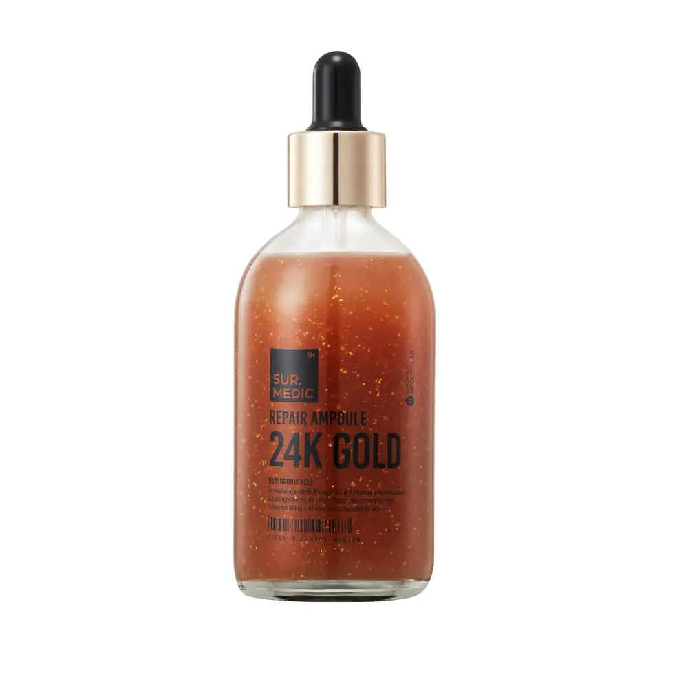 SURMEDIC 24K GOLD REPAIR AMPOULE 3.38 oz / 100ml - 99.9% Pure Gold 10 kinds of Peptide Hyaluronic Aid Collagen Natural ingredients Sensitive Skin - Korean Skin Care